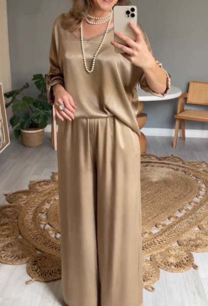 V-neck Satin Two-piece Suit