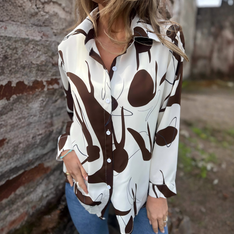 Abstract Print Long Sleeve Button-Up Shirt 👚
