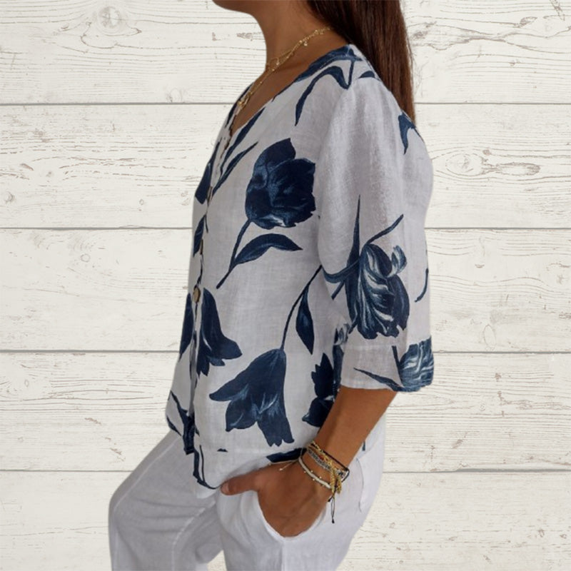 2025💐Women's Linen Loose V-Neck Top