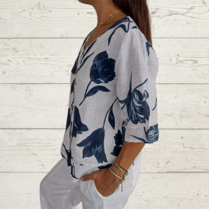 2025💐Women's Linen Loose V-Neck Top