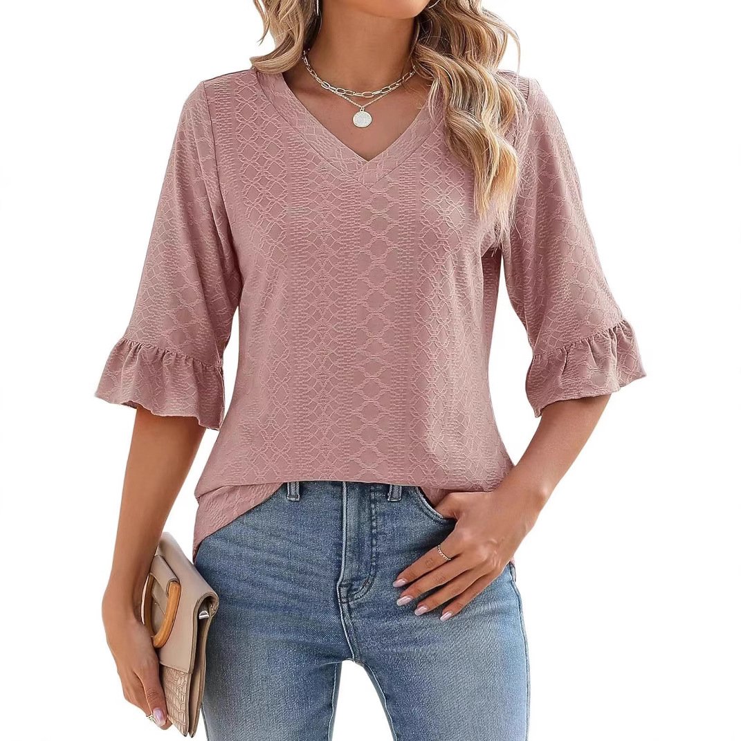 🔥2025 New Products 🔥 Women's Elegant Ruffle Sleeve V-Neck Top