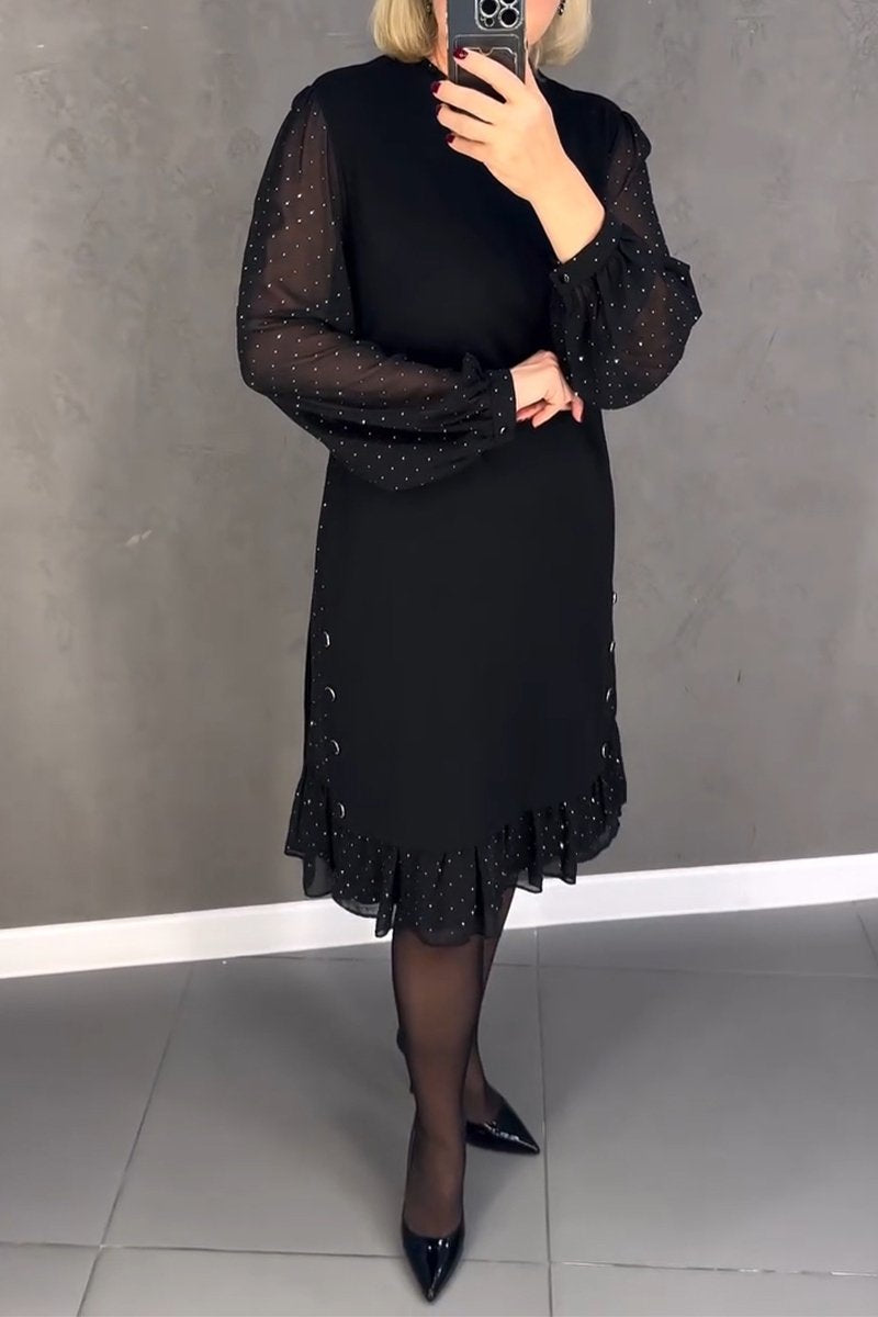 🔥👗【S～5XL】Nowa modna, luźna sukienka z falbaną, w jednolitym kolorze, z długim rękawem