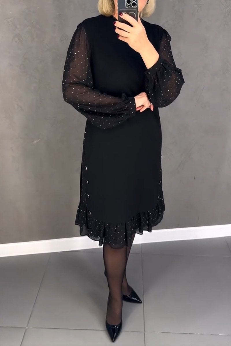 🔥👗【S～5XL】Nowa modna, luźna sukienka z falbaną, w jednolitym kolorze, z długim rękawem