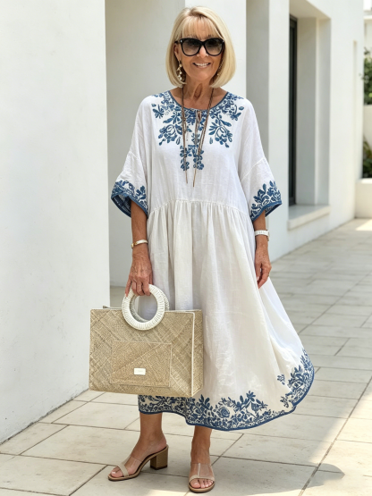 Loose Fashion Temperament High-end Crew Neck Print Dress