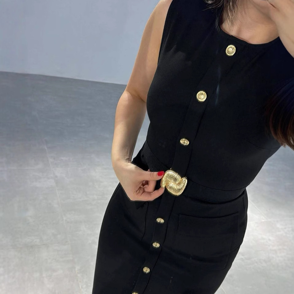 Round Neck Belt Sexy Sleeveless Midi Dress