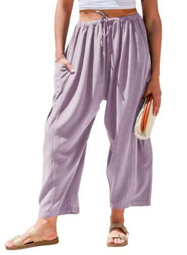 Casual Loose Drawstring Harem Pants with Pockets