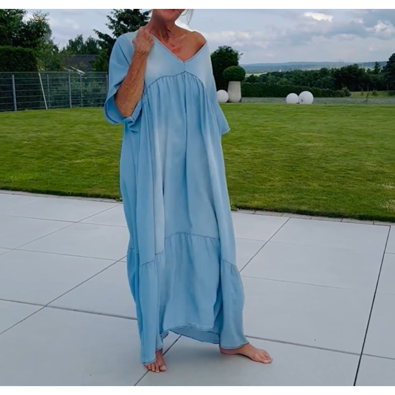 Luźna sukienka maxi z dekoltem w serek