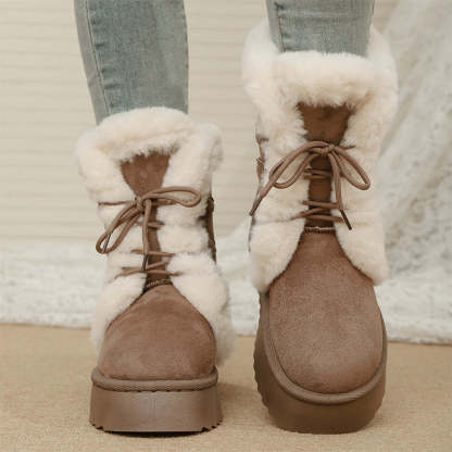 Faux Fur Lace-Up Snow Boots for Women