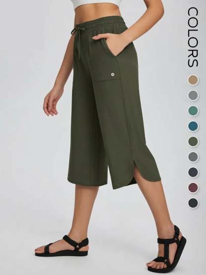 👖 Women's Wide Leg Yoga Capris – High Waisted with Pockets, Quick Dry, Lightweight, UPF 50+ Sun Protection – Loose Comfy for Hiking, Gym, Travel & Outdoor Workout ☀️