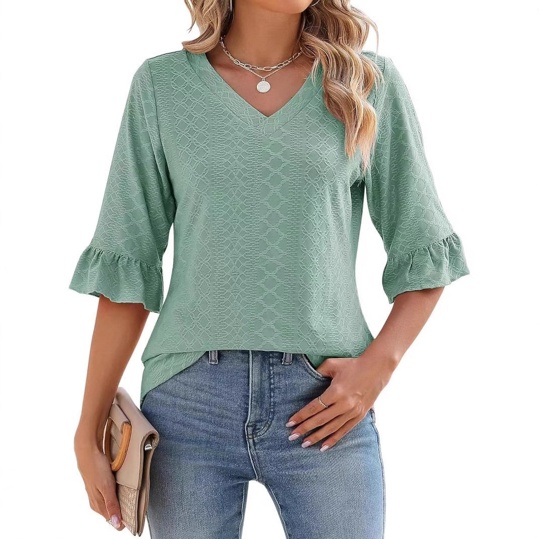 🔥2025 New Products 🔥 Women's Elegant Ruffle Sleeve V-Neck Top
