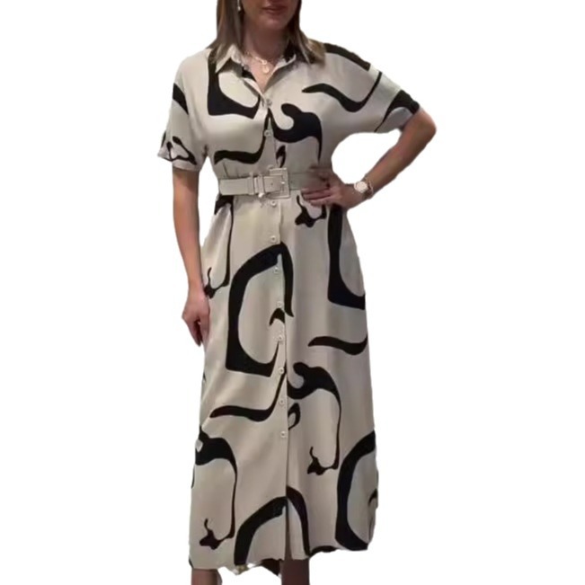 👗[S-5XL]Elegant irregular printed tight waist dress