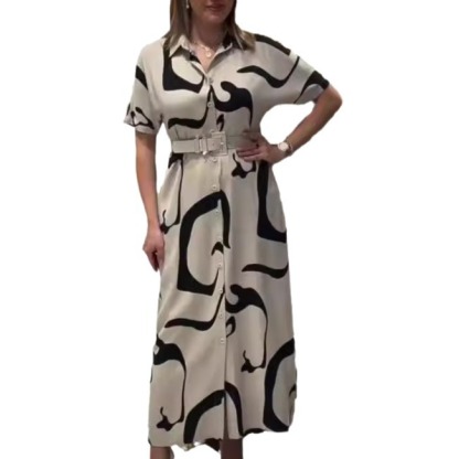 👗[S-5XL]Elegant irregular printed tight waist dress