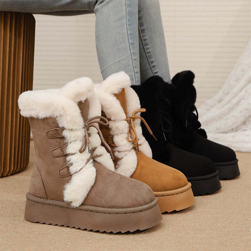 Faux Fur Lace-Up Snow Boots for Women