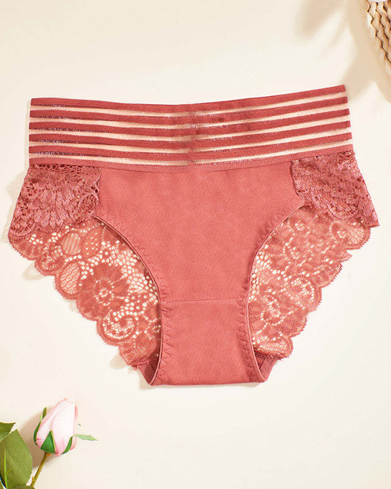 Women's Sexy High Waist Tummy Control Seamless Flower Lace Breathable Panties