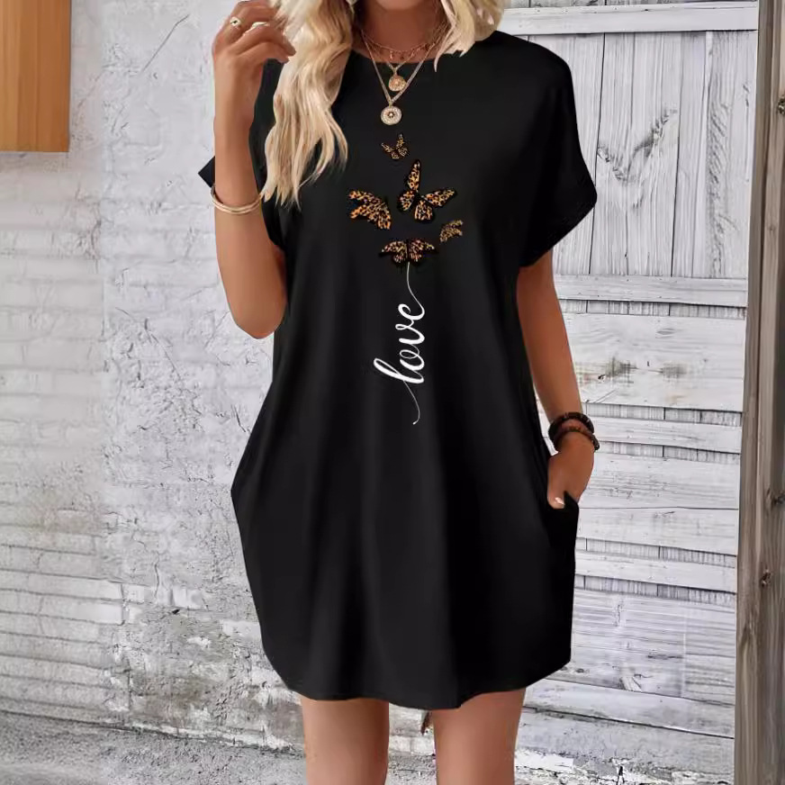 Sukienka T-shirt z monogramem i rękawami w kształcie skrzydeł nietoperza