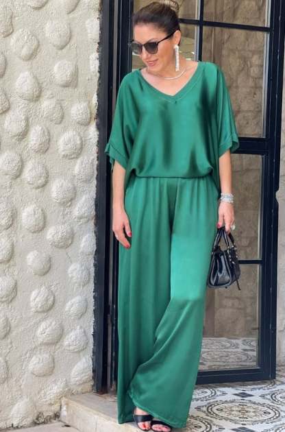 V-neck Satin Two-piece Suit