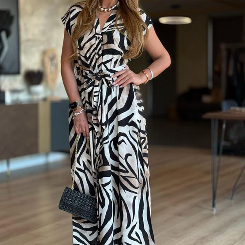 🌸Eleganckie, długie sukienki damskie z nadrukiem i dekoltem w serek