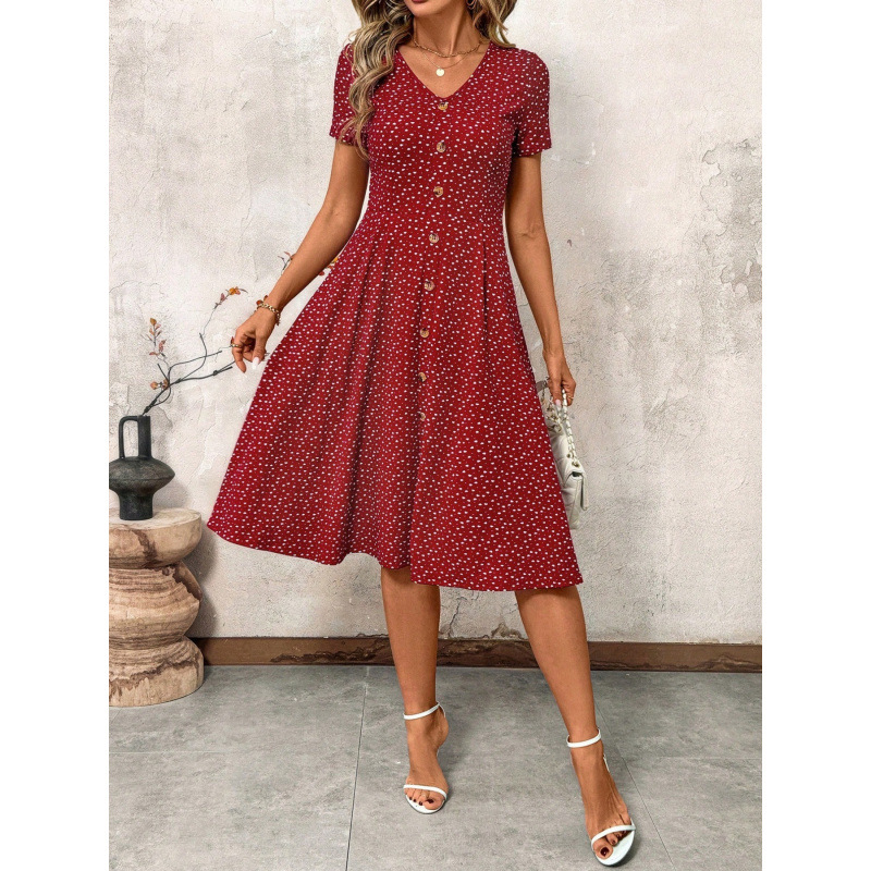 Dot Women'S Dress Sexy V-Neck Breasted
