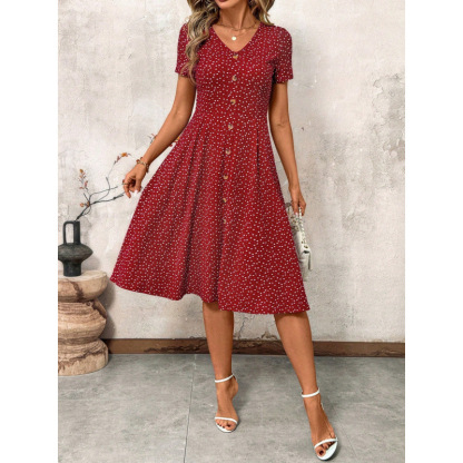 Dot Women'S Dress Sexy V-Neck Breasted