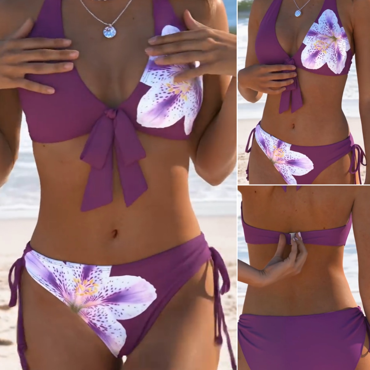 Damski komplet bikini z nadrukiem na ramiączkach