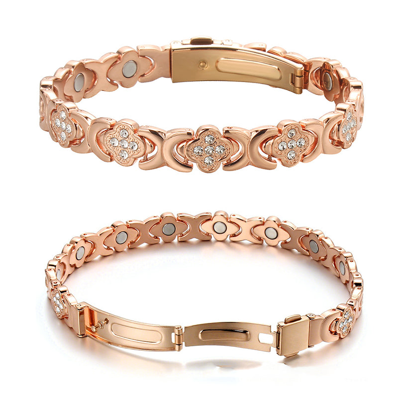 Elegant Rose Gold Clover Magnetic Bracelet - Stylish & Luxurious Copper Chain for Women