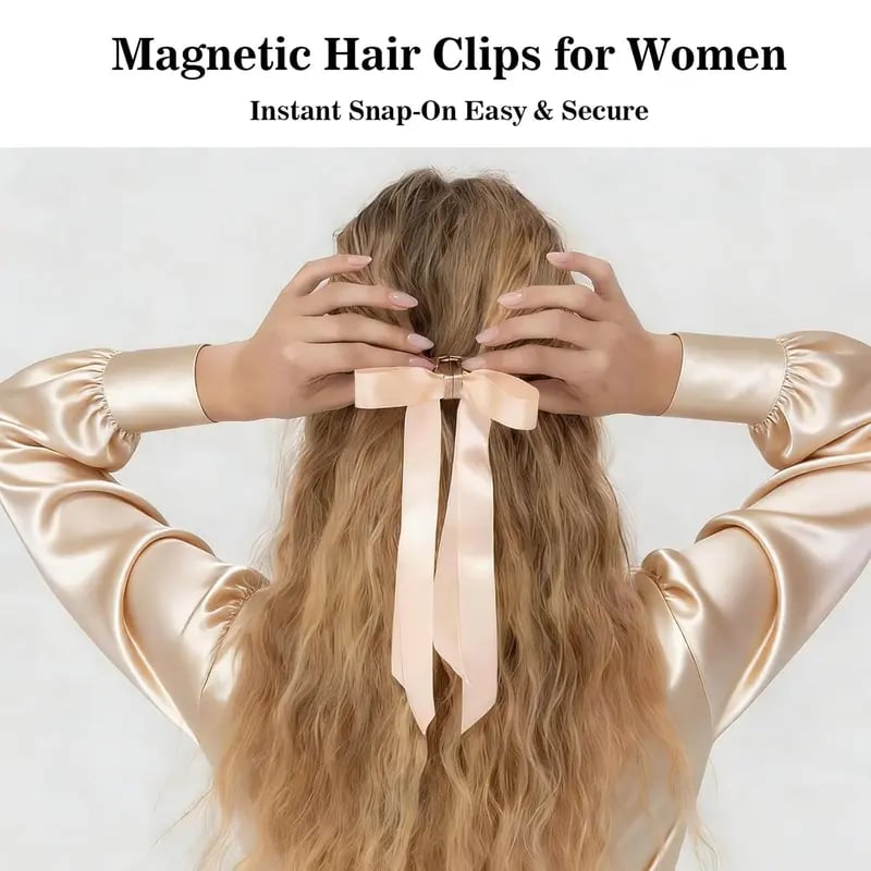 🎀Magnetic Satin Bow Hairpin Rose Gold