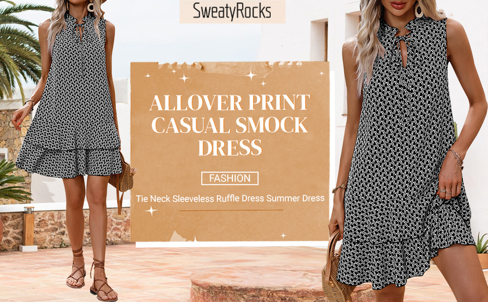 SweatyRocks Women's Print Casual Smock Dress Tiered Ruffle Hem Dress