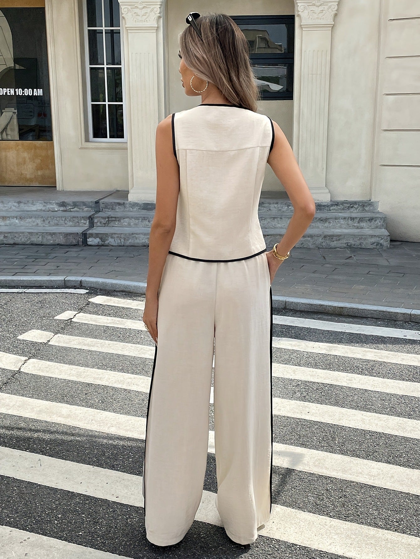 🔥Hot Sale 50% Off🔥Women's Contrast Binding Sleeveless Tank & Drawstring Waist Pants Two-piece Set