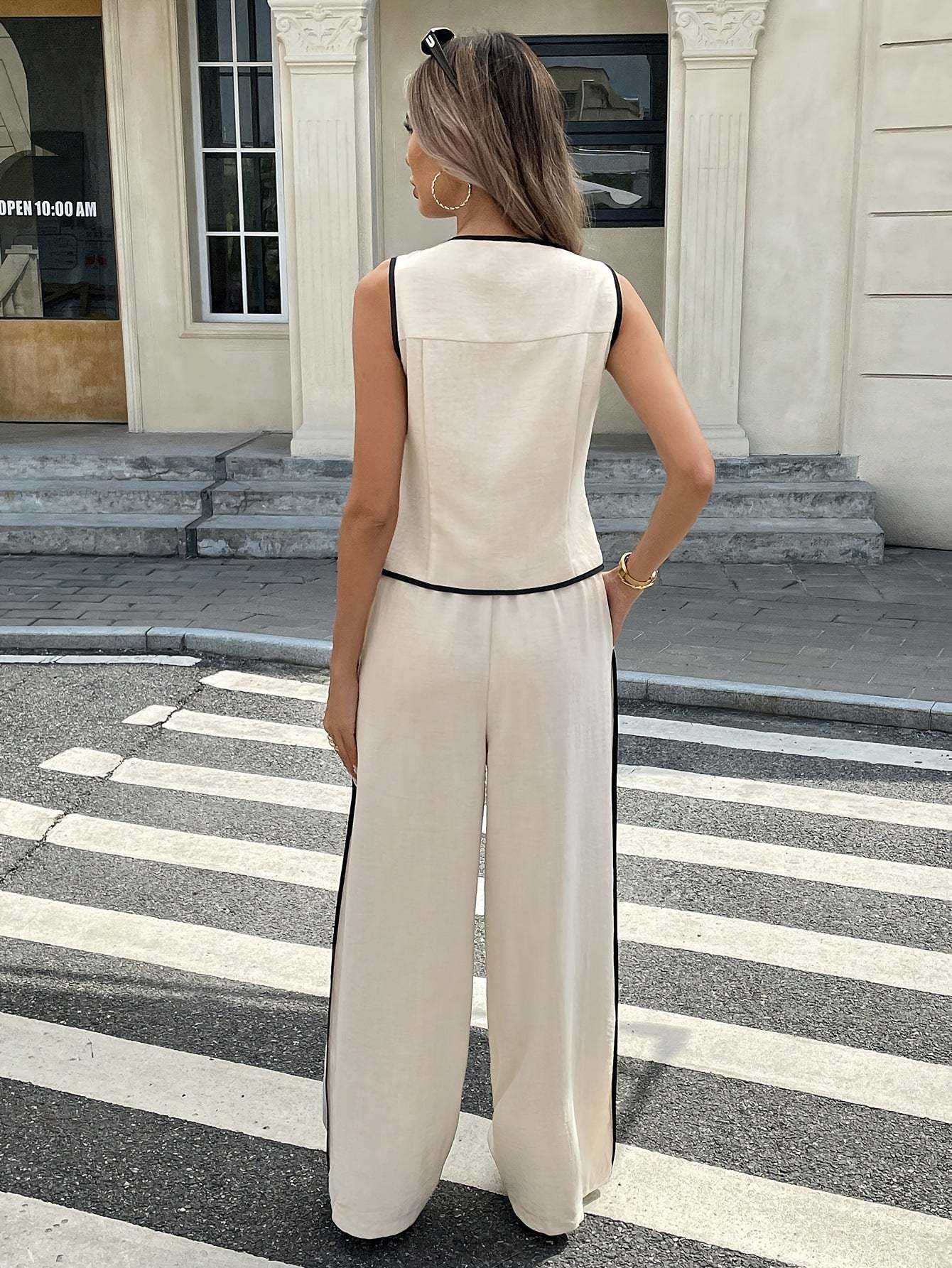 🔥Hot Sale 50% Off🔥Women's Contrast Binding Sleeveless Tank & Drawstring Waist Pants Two-piece Set