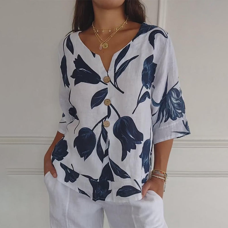 2025💐Women's Linen Loose V-Neck Top