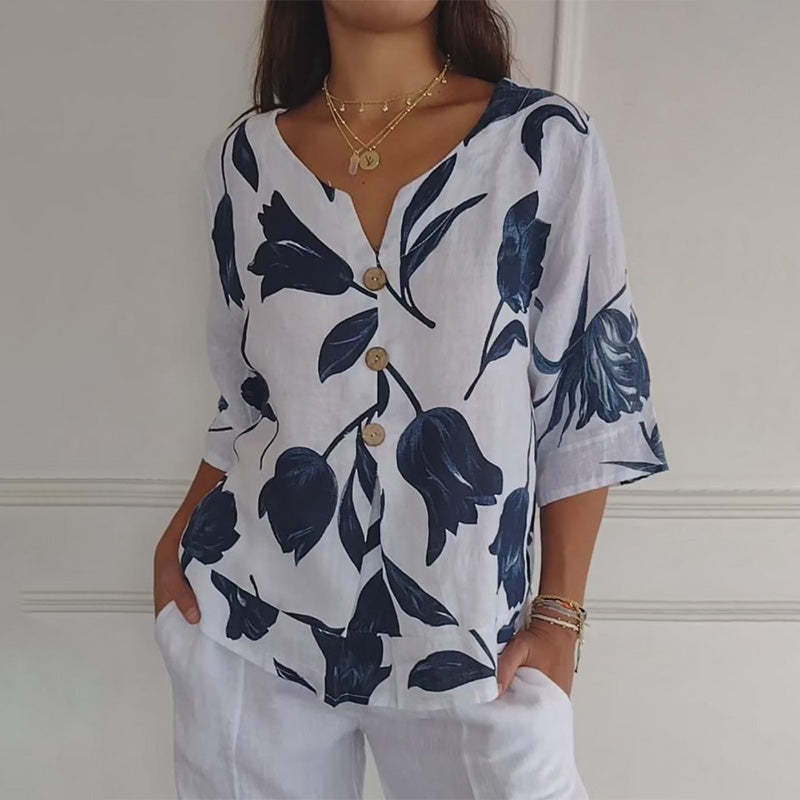 2025💐Women's Linen Loose V-Neck Top