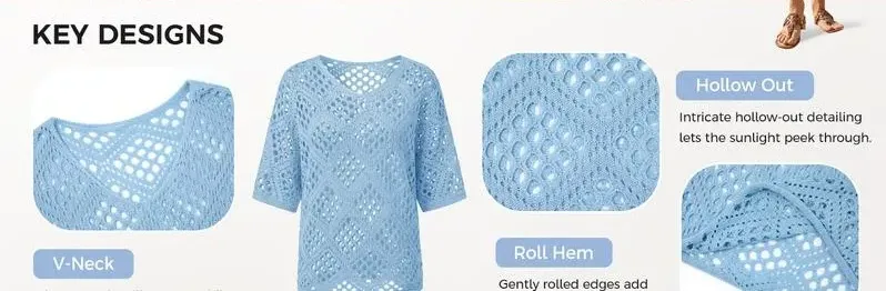 Fisoew Women's Bohemian-Inspired Beige Crochet Top with V-Neck #TikTokShopJumpstartSale Casual Chic