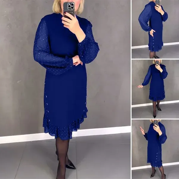 🔥👗【S～5XL】Nowa modna, luźna sukienka z falbaną, w jednolitym kolorze, z długim rękawem