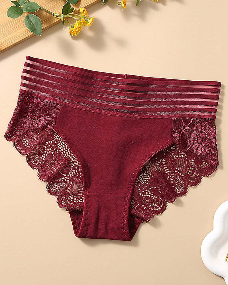 Women's Sexy High Waist Tummy Control Seamless Flower Lace Breathable Panties