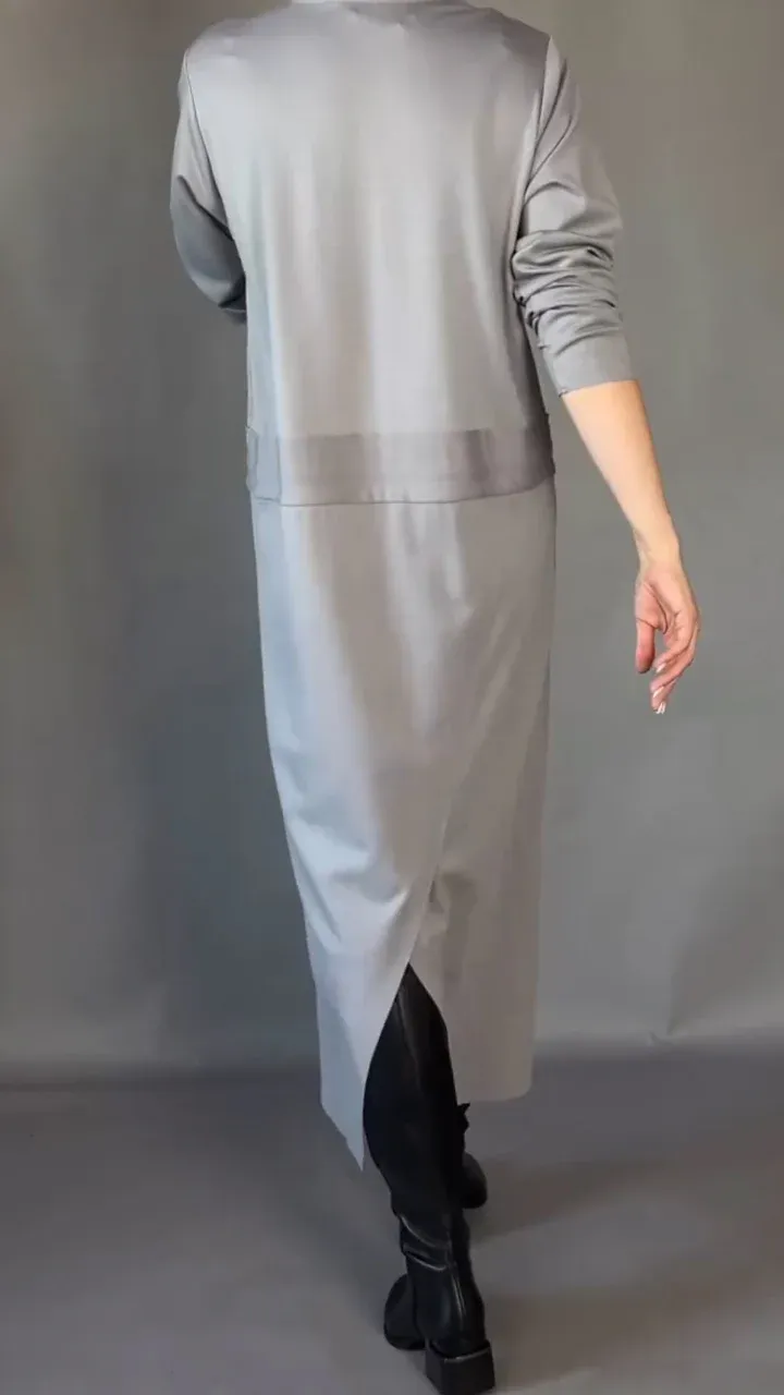 Elegancka sukienka damska z długim rękawem i ściągaczem w pasie