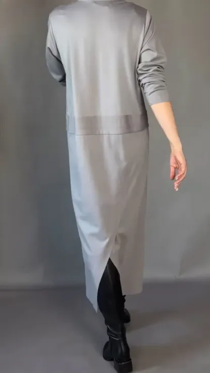 Elegancka sukienka damska z długim rękawem i ściągaczem w pasie