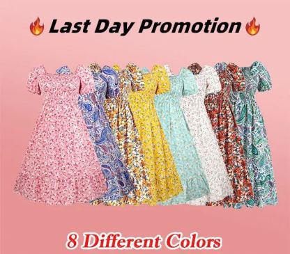 Frenchy Style Ditsy Floral Print Puff Sleeve A Line Maxi Dress, Square Neck Shirred Dress