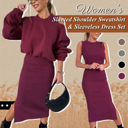 💖Limited Sale 50% OFF💖🍂Women's Slanted Shoulder Sweatshirt & Sleeveless Dress Set🌸