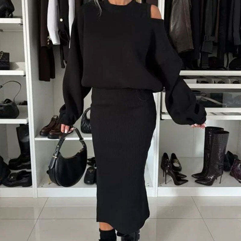 💖Limited Sale 50% OFF💖🍂Women's Slanted Shoulder Sweatshirt & Sleeveless Dress Set🌸