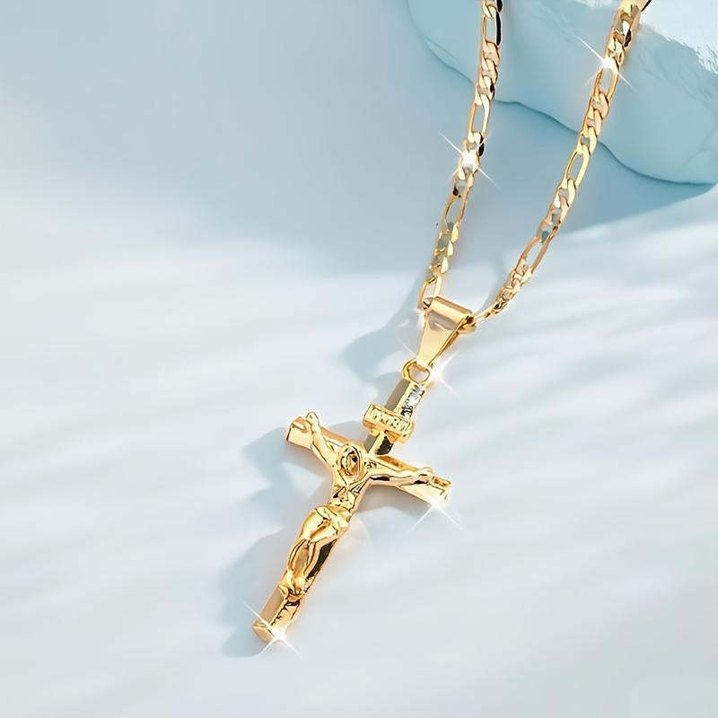⏳Time-Limited Special⏰Gold Crucifix Necklace – Detailed INRI Motif, Adjustable Figaro Chain & Hypoallergenic Finish 💛