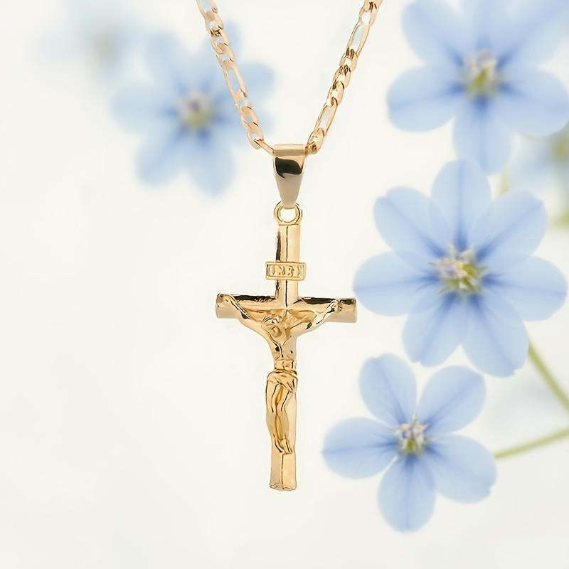 ⏳Time-Limited Special⏰Gold Crucifix Necklace – Detailed INRI Motif, Adjustable Figaro Chain & Hypoallergenic Finish 💛