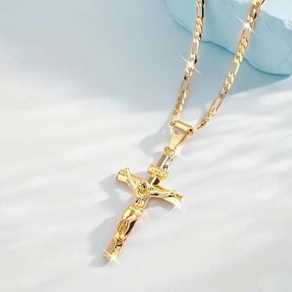 ⏳Time-Limited Special⏰Gold Crucifix Necklace – Detailed INRI Motif, Adjustable Figaro Chain & Hypoallergenic Finish 💛