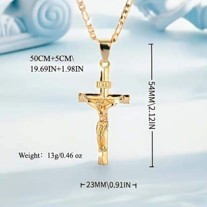 ⏳Time-Limited Special⏰Gold Crucifix Necklace – Detailed INRI Motif, Adjustable Figaro Chain & Hypoallergenic Finish 💛