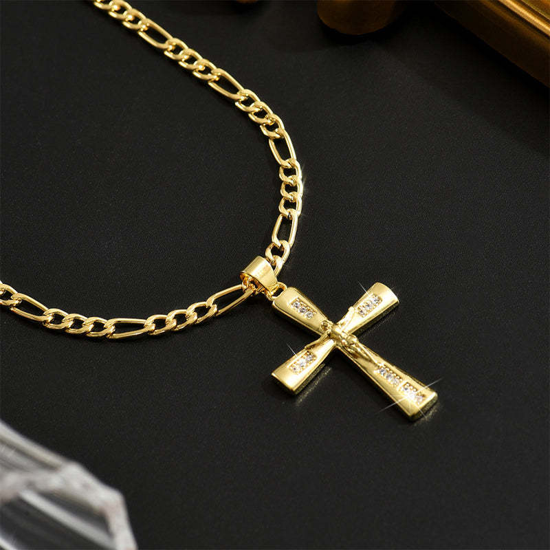 ⏳Time-Limited Special⏰Gold Crucifix Necklace – Detailed INRI Motif, Adjustable Figaro Chain & Hypoallergenic Finish 💛