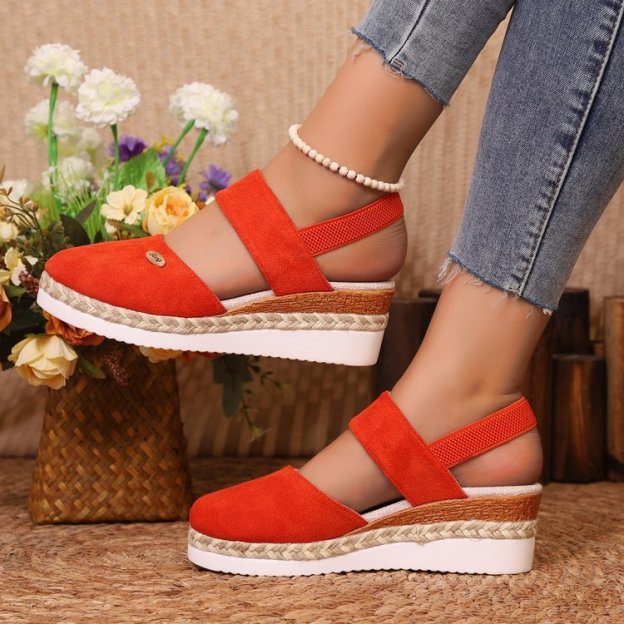 🔥Last Day Promotion 50% OFF - Women's Solid Color Elastic Strap Wedge Sandals