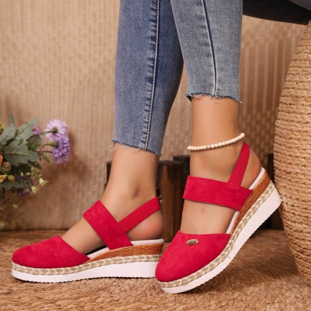 🔥Last Day Promotion 50% OFF - Women's Solid Color Elastic Strap Wedge Sandals