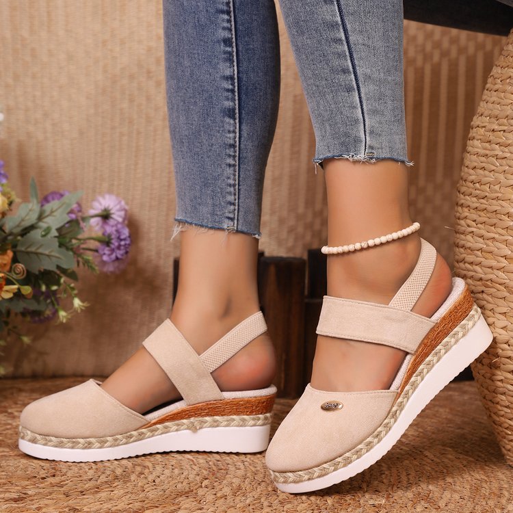 🔥Last Day Promotion 50% OFF - Women's Solid Color Elastic Strap Wedge Sandals