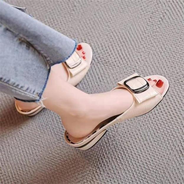 [34-40]Kapcie damskie ze skóry kokardkowej