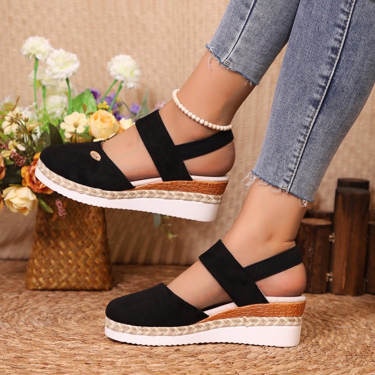 🔥Last Day Promotion 50% OFF - Women's Solid Color Elastic Strap Wedge Sandals