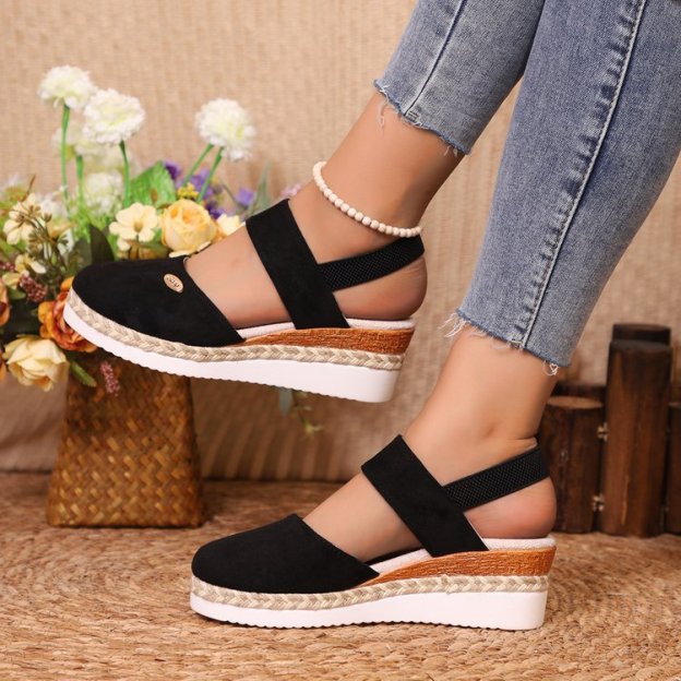 🔥Last Day Promotion 50% OFF - Women's Solid Color Elastic Strap Wedge Sandals